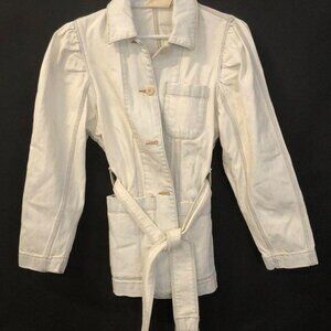 La Vie Rebecca Taylor White Long Sleeve Denim Belted Jacket Size S Women  NWT